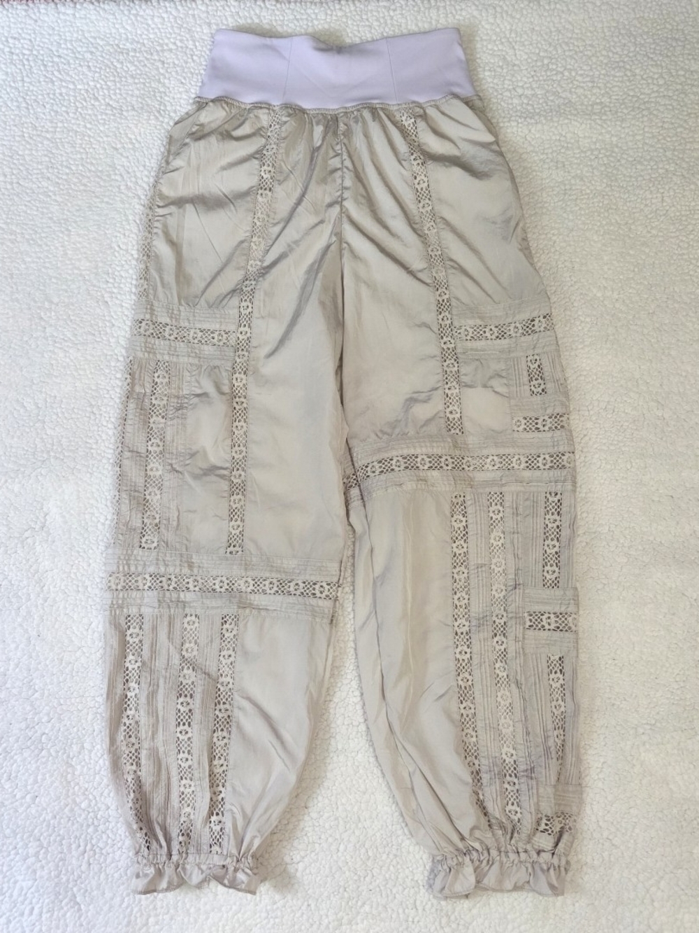 Free People Movement Oh Hey Applique Jogger Pants Lace Cutout Beige